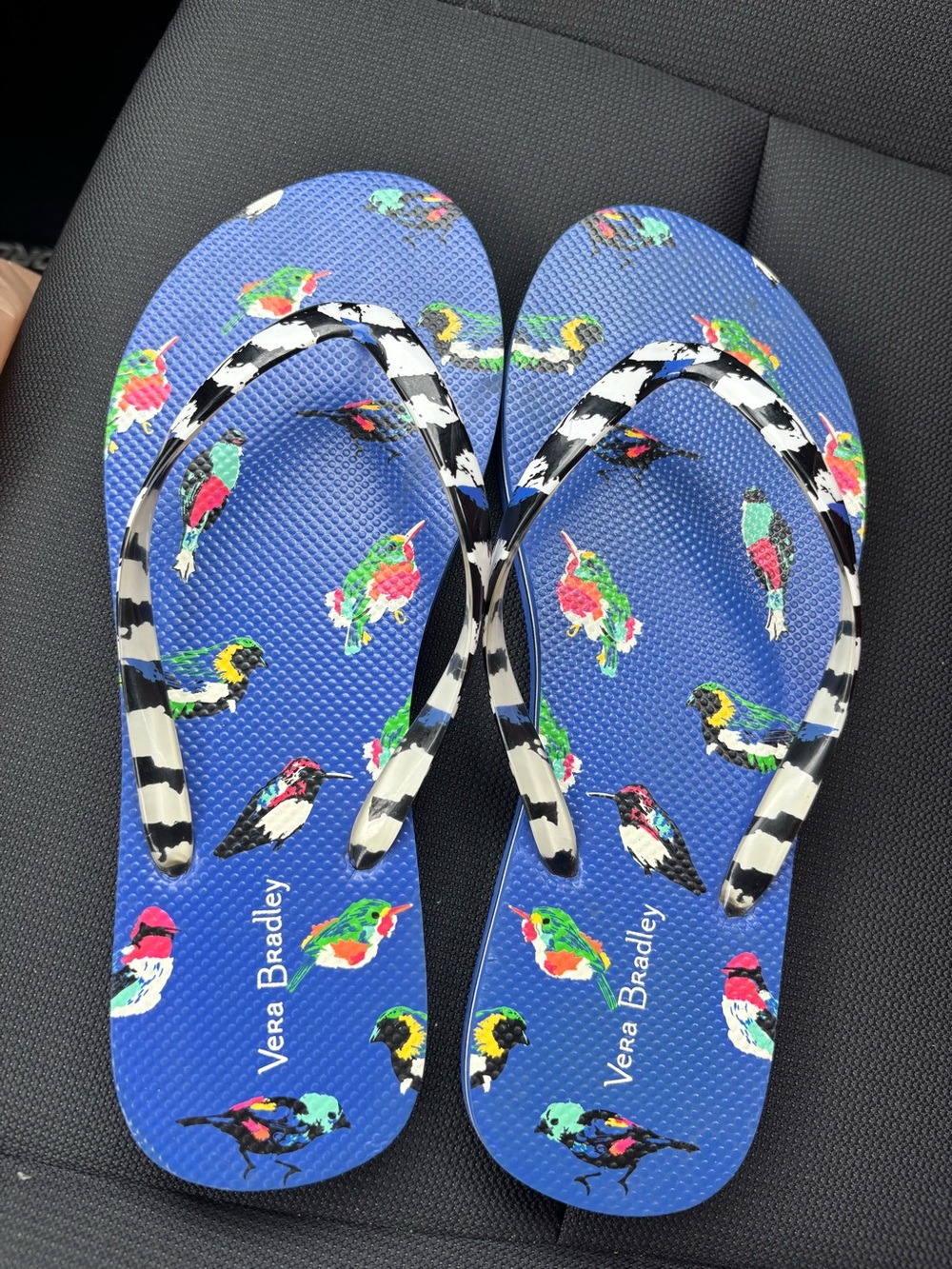 Vera Bradley bird-patterned flip flops